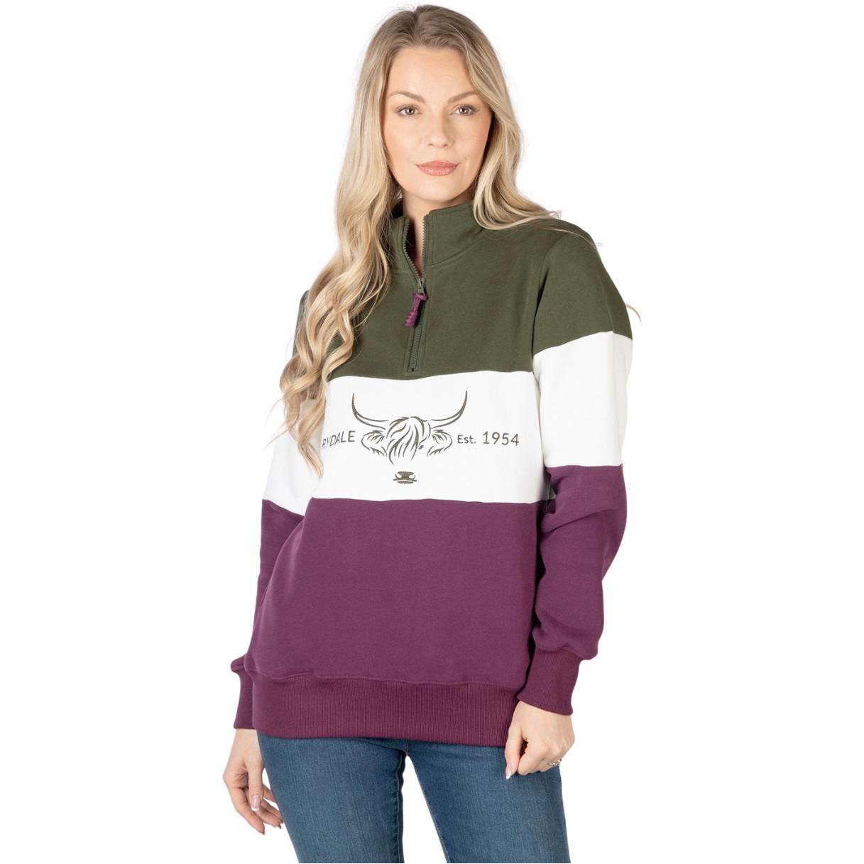 2025 Rydale Womens Byland Sweatshirt 407120 - Olive / White / Berry